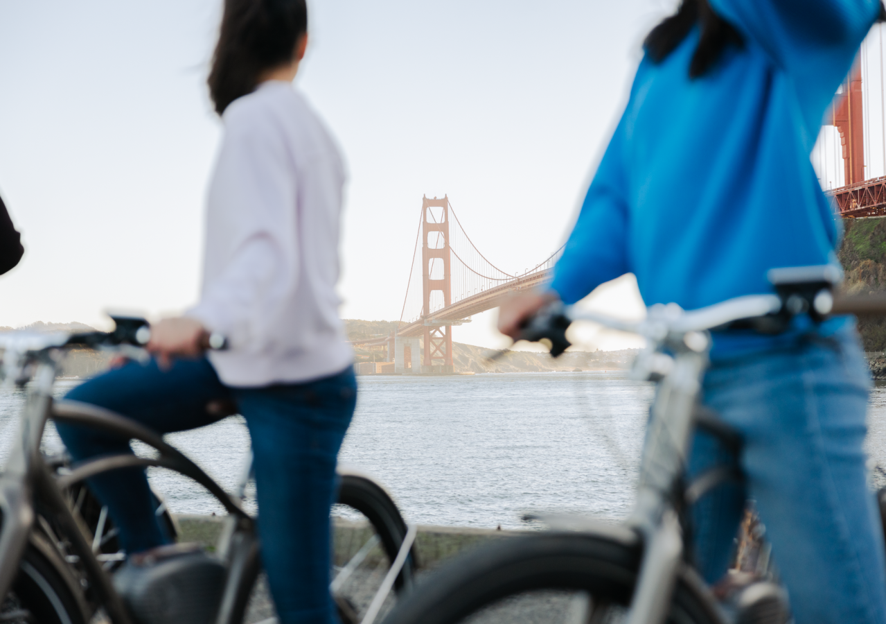 two bike foreground golden gate bridge background