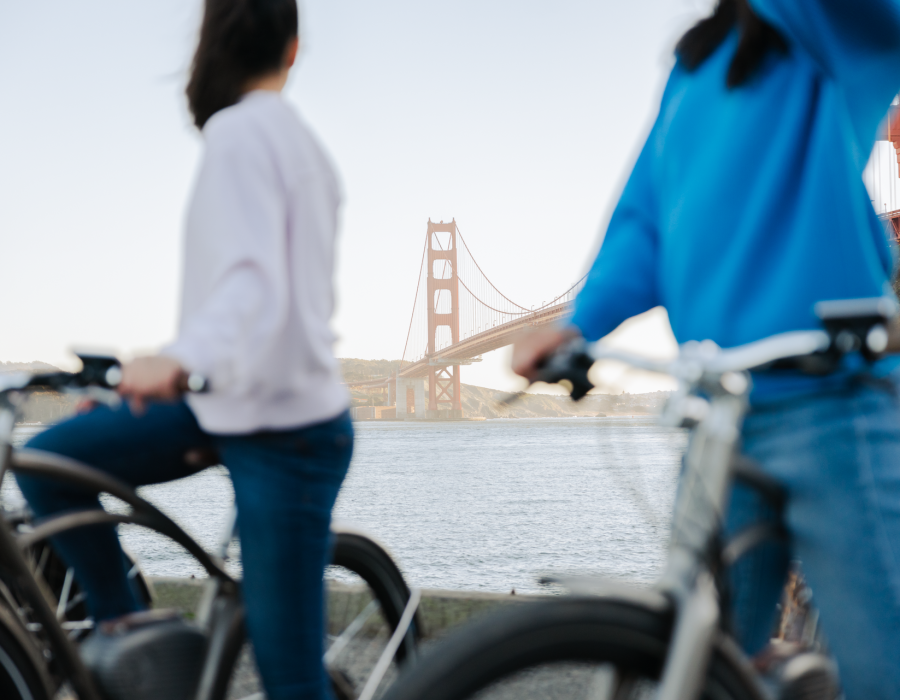 two bike foreground golden gate bridge background