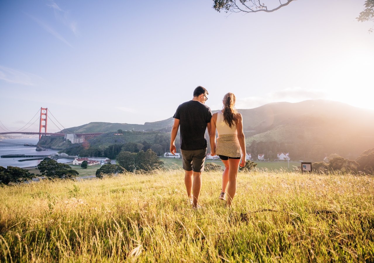 Couple Overlooking the Golden Gate Bridge