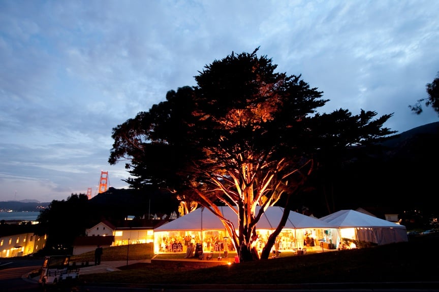 Tent wedding view at night