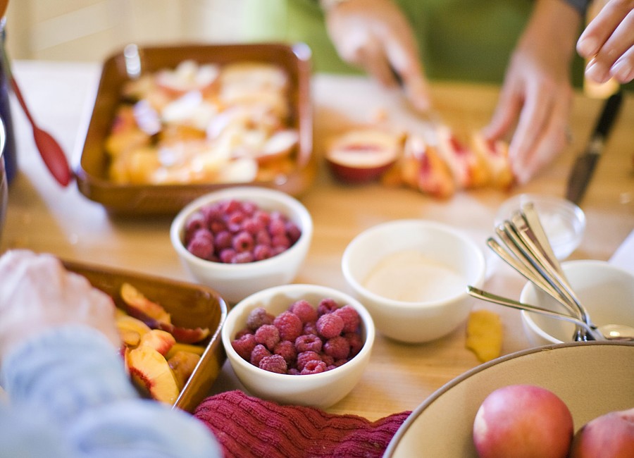 cooking school peaches and raspberries