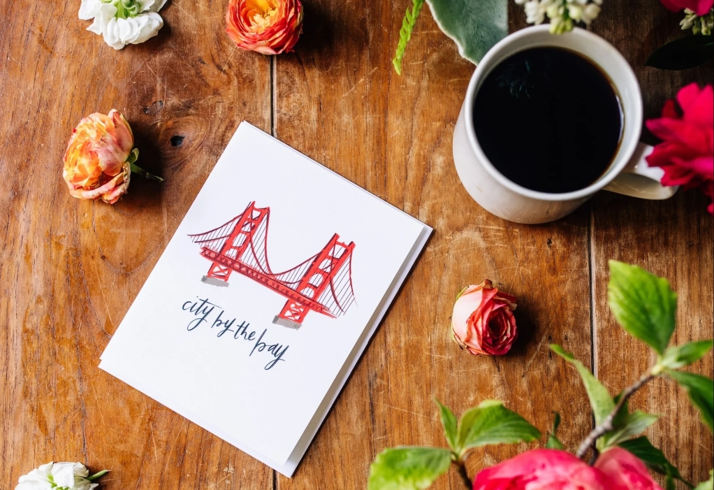 Coffee card and flowers