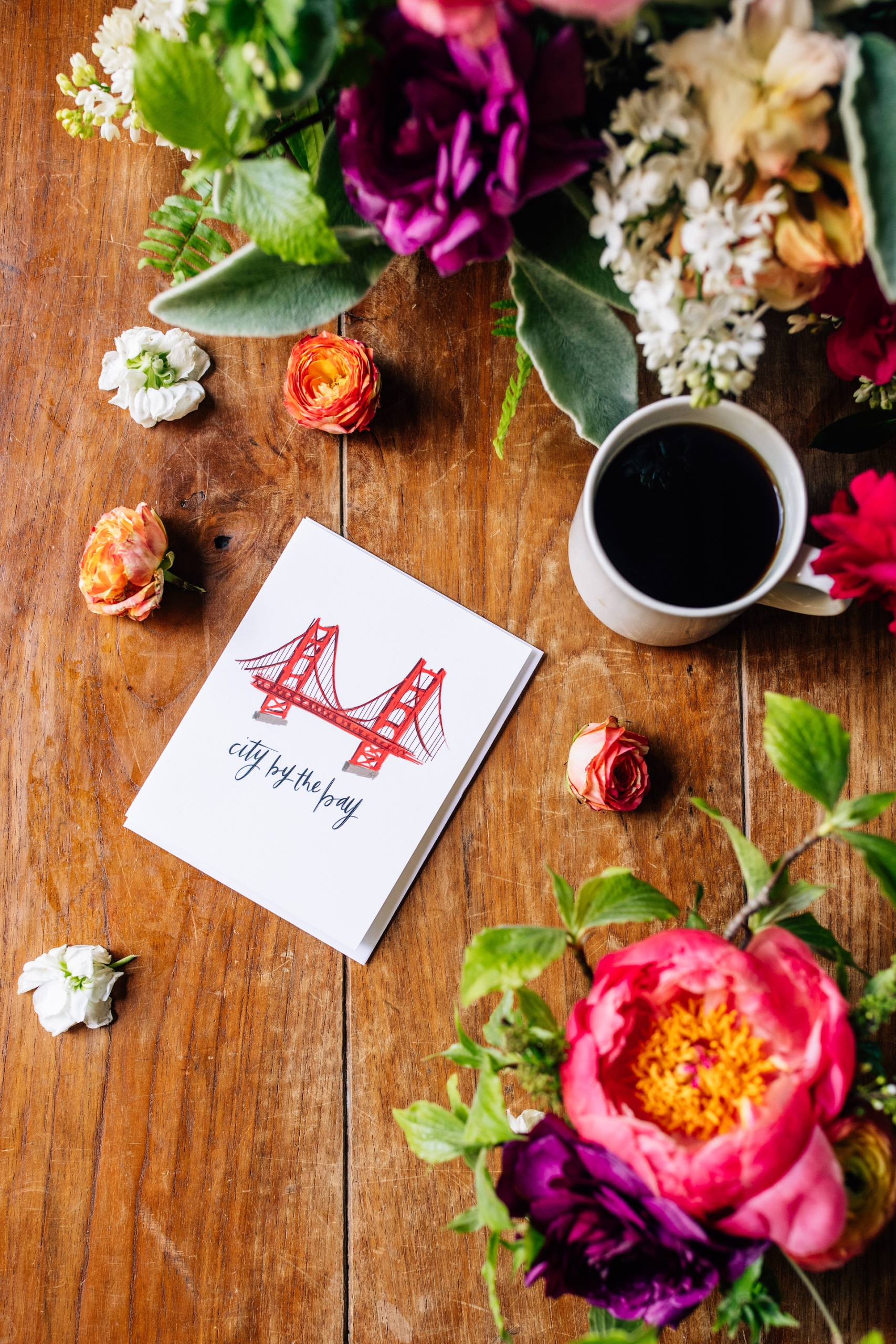 Coffee card and flowers