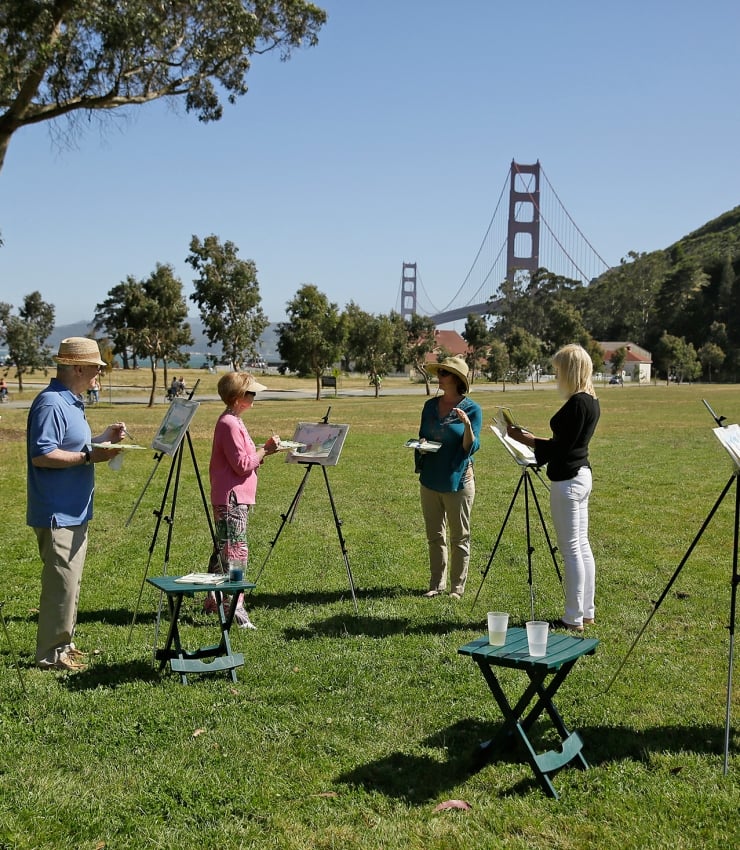 Watercolor class under golden gate bridge