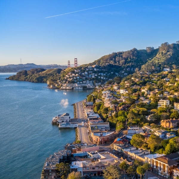 Aerial View of Sausalito with Golden Gate Bridge