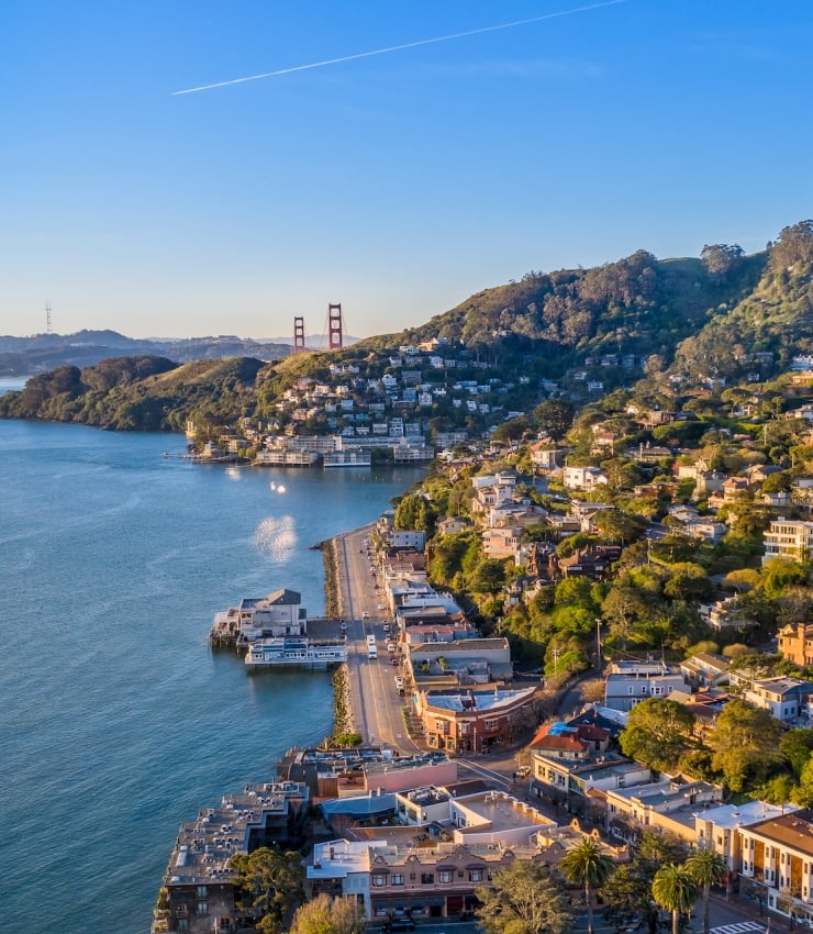 Aerial View of Sausalito with Golden Gate Bridge