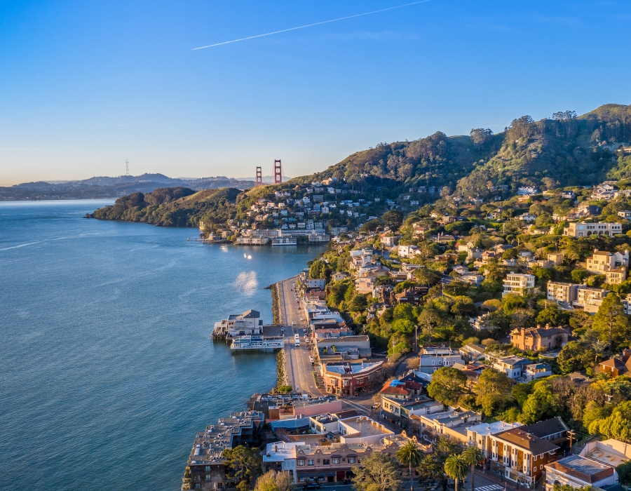 Aerial View of Sausalito with Golden Gate Bridge