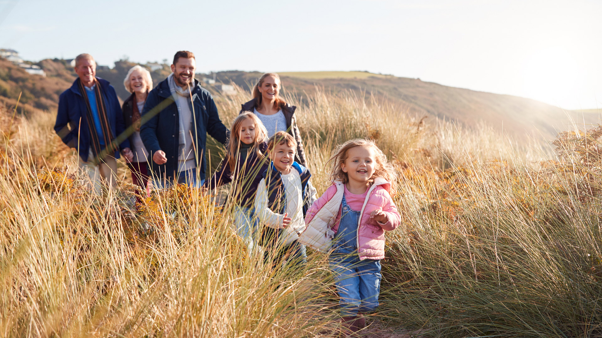 Multigenerational family hiking