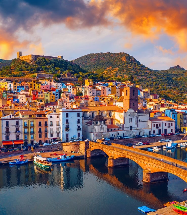 Buildings and bridge in Sardinia, Italy
