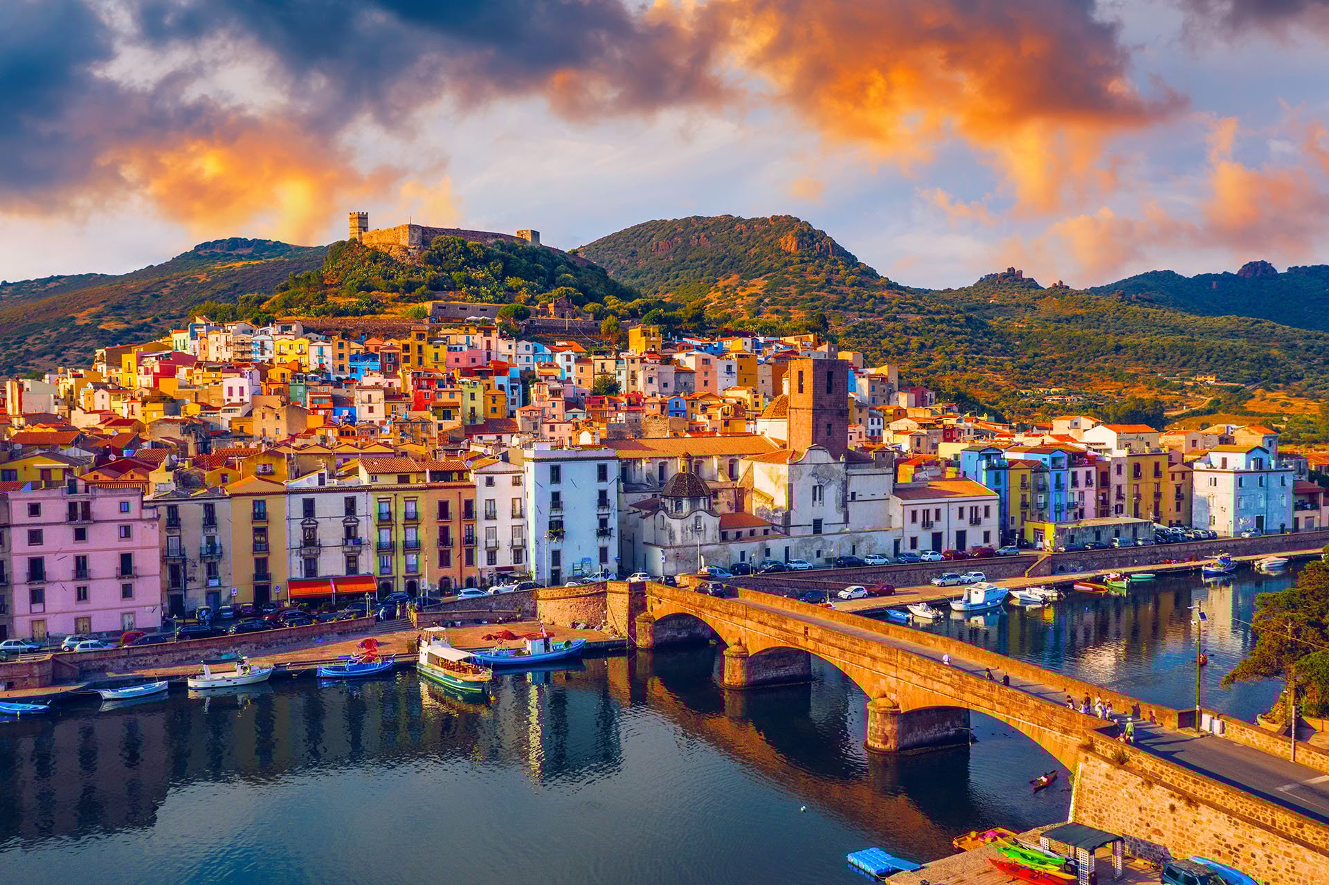 Buildings and bridge in Sardinia, Italy