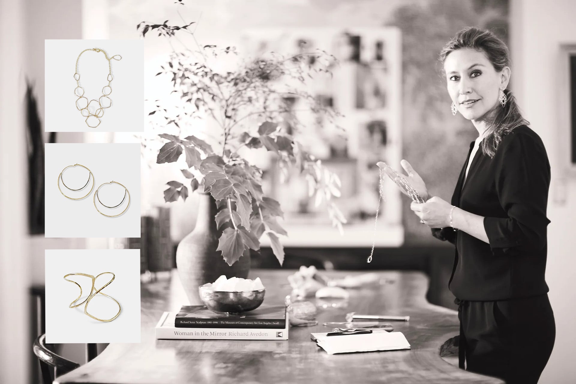 Jeweler Amy Nordstrom along with three of her pieces.