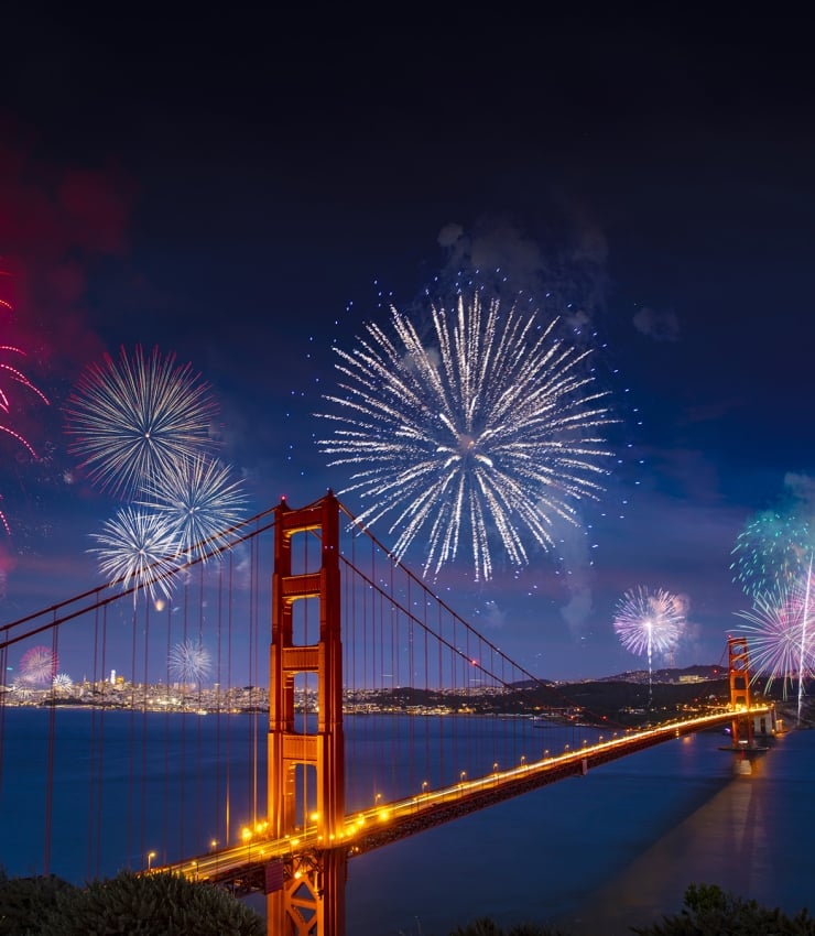 fireworks over the golden gate bridge