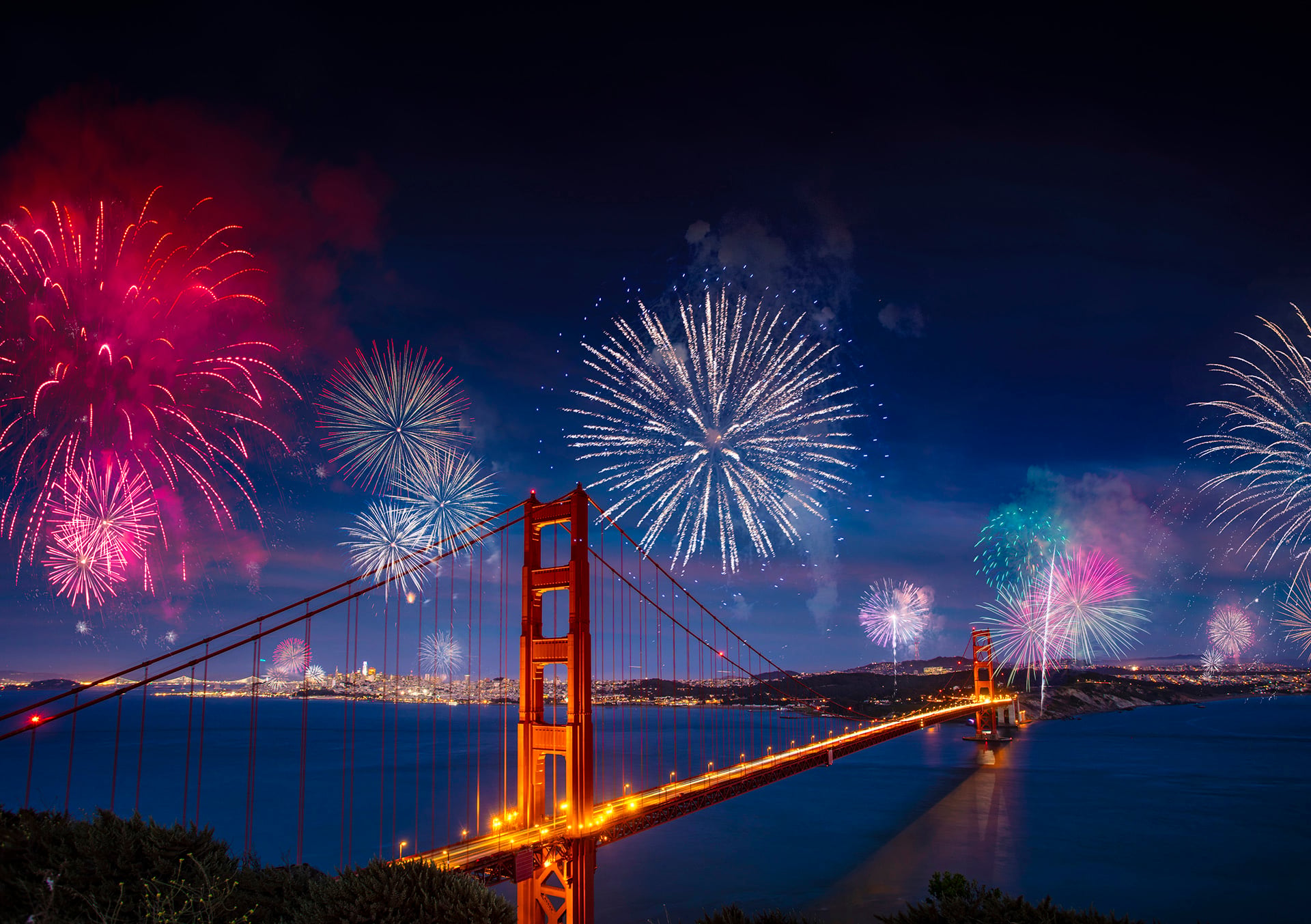 fireworks over the golden gate bridge