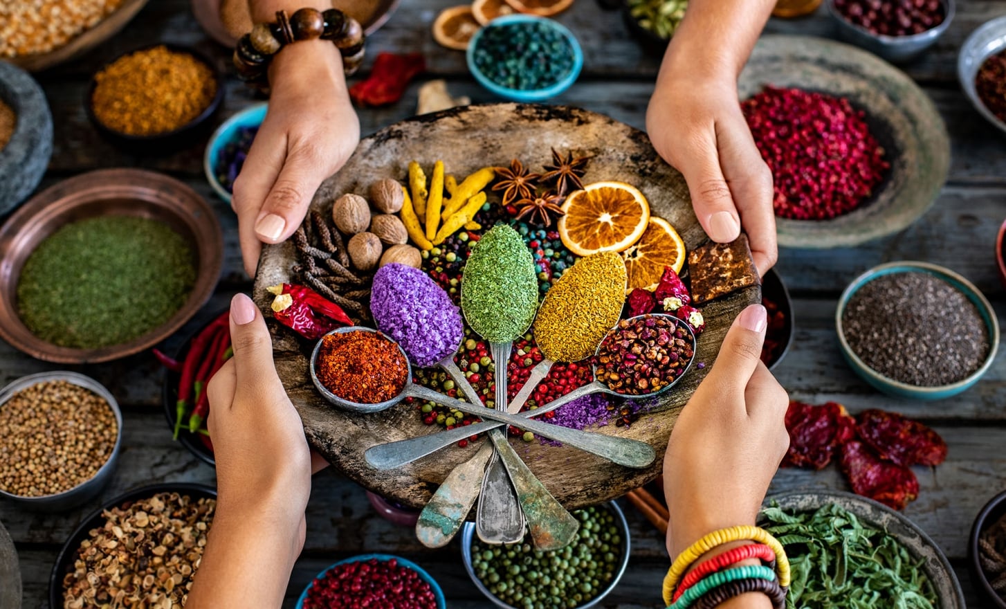 hands holding turkish dishes